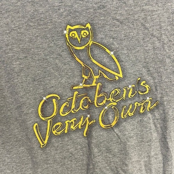OVO October's Very Own Oranges Golden Owl Print Men's Gray T-Shirt Size XL - Picture 2 of 7